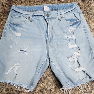 Trendy Light Blue Distressed Jean Shorts